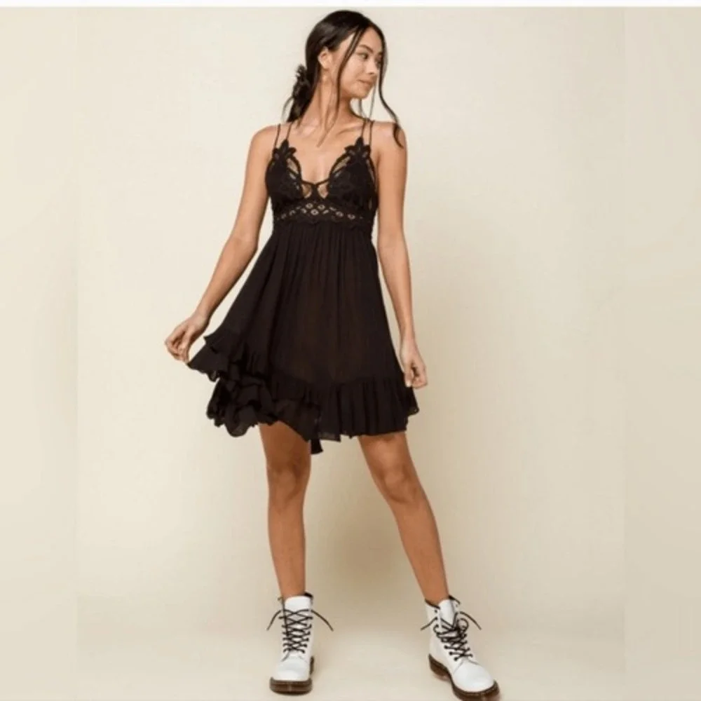 Free People -1211 Women's One Adella Slip Lace Dress in‎ Black Size Small - Picture 9 of 13